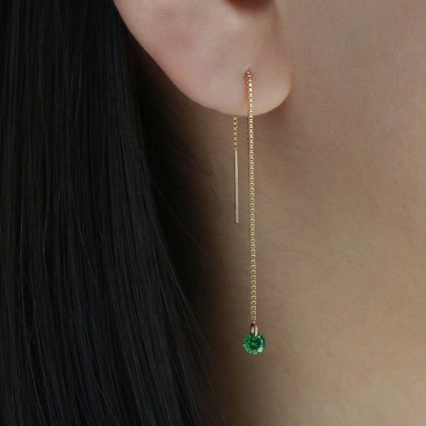 Birthstone Threader EBS1 • 14k Gold Fill, Sterling Silver, Threader Earrings, Chain Earrings, Dangle Earrings, Personalized, Gift For Her