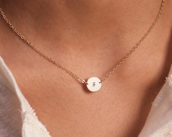 Small Disc Necklace N208A – 9MM Custom Initial or Symbol Pendant Gift