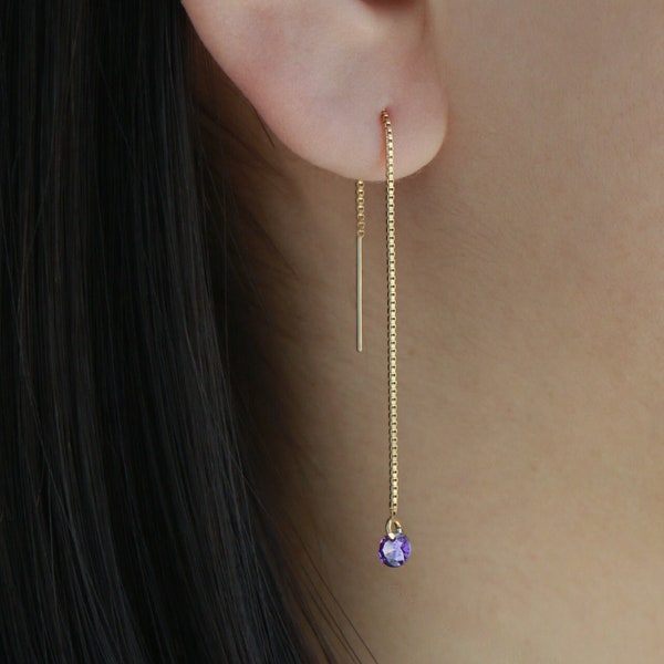 Birthstone Threader EBS1 • 14k Gold Fill, Sterling Silver, Threader Earrings, Chain Earrings, Dangle Earrings, June, Gift For Her