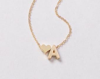Personalized Heart Initial Necklace N2 • Letter Heart Necklace, Anniversary Gift, Friendship Necklace