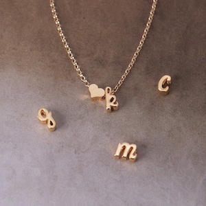 Heart Initial Necklace N1 • Tiny Cursive Letter Necklace, Gift for Her