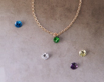 Birthstone Necklace NBS2 • Tiny CZ Necklace, Tiny Crystal Necklace, Solitaire Necklace, Layering Necklace, Bridesmaid Gift For Her