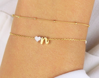 Lyla Heart Initial Bracelet B4H • Personalized Bracelet, Lowercase, Cursive, Monogram, Love, Dainty, Layered, Bridesmaids Gift, Gift For Her