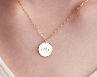 Medium Disc Necklace N209 • 13MM, Custom Disc Necklace, Personalized Necklace, Initial Necklace, Name Necklace, Gift For Her