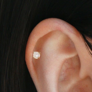 Pearl Threadless Flat Back Labret Stud S57 • Pearl Push Pin Stud, Cartilage Stud, Gold or Silver