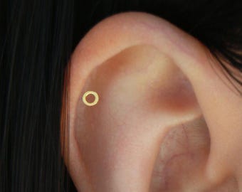 Open Circle Stud S11 • Dainty Karma Stud Earring, Cartilage Stud Earring, Gold or Silver