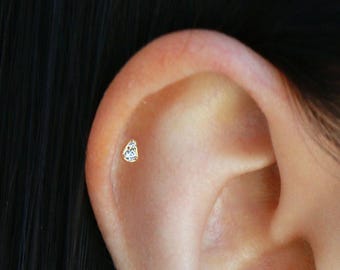 Teardrop CZ Stud S40 • Tiny Gold CZ Earring, Dainty Gift for Her, Gold or Silver