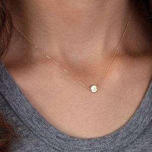 Dainty Initial Necklace N207A – Personalized Letter Pendant, Tiny Custom Disk