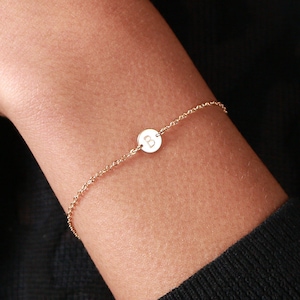 Dainty Initial Bracelet B207A • Personalized Letter Bracelet, Tiny Custom Disk Bracelet