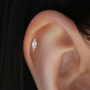Dainty Marquise Stud S42 • Gold CZ Cartilage Earring, Helix Stud Earring, Gold or Silver
