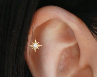 CZ Star Push Pin Labret S54 • Threadless Flat Back Earring, Tragus Stud, Helix Stud, Cartilage Stud