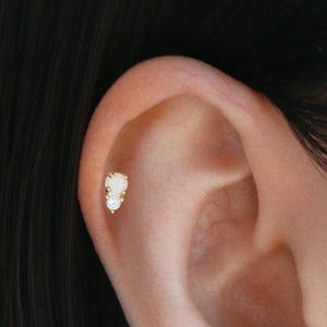 Opal CZ Threadless Push Pin Labret Stud S58 • Flat Back Earring, Helix Stud, Cartilage Stud, Gold or Silver