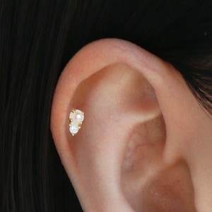 Pearl CZ Threadless Push Pin Labret Stud S59 • Flat Back Earring, Helix Stud, Cartilage Stud, Gold or Silver