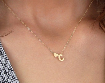 Custom Heart Initial Necklace N2 • Dainty Personalized Necklace, Gift for Her