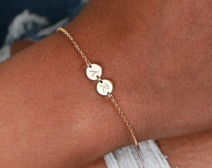 Mini Personalized Initial Bracelet B207A • Custom Letter, Minimal Disc Bracelet
