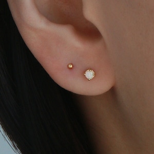 Opal Flat Back Stud S56 • White Opal Stud, Threadless Push Pin Stud, Tragus Stud, Flatback Earring, Labret Stud, Opal Earring