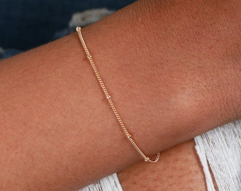 Beaded Chain Bracelet C2 • Satellite Chain Bracelet, Dainty Layering Chain Bracelet
