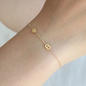 Dainty Sideways Heart Initial Bracelet B3 • Personalized Initial Bracelet, Bridesmaid Gift