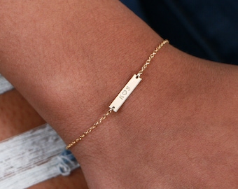 Isla Bar Bracelet B204A • 3MM, Mini Bar, Personalized Bar Bracelet, Gold, Silver, Name Bar Bracelet, Minimal Dainty Bracelet, Gift For Her