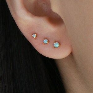 Blue Opal Stud S50 • tiny stud earring, dainty earring, gold opal stud earring, small opal stud earring, everyday earring