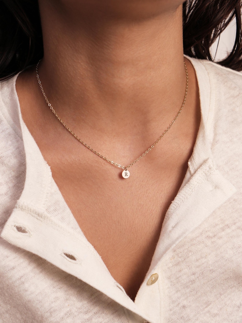 Tiny Disc Necklace N207 • 6MM Disc, Custom Initial Necklace, Gold Letter Necklace, Silver Disc Necklace, Bridesmaid Gift image 5