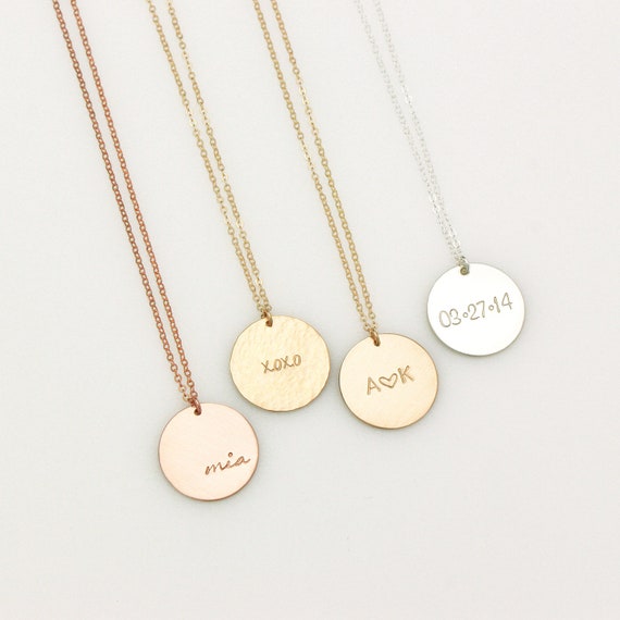 Personalized Disc Necklace N210 custom hand stamped circle Etsy