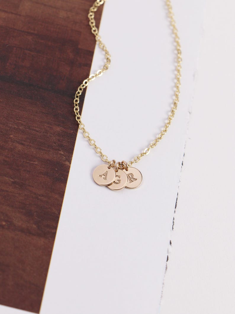 Tiny Disc Necklace N207 • 6MM Disc, Custom Initial Necklace, Gold Letter Necklace, Silver Disc Necklace, Bridesmaid Gift image 2