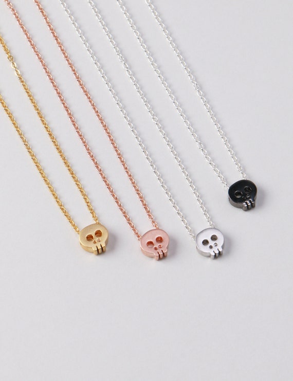 Tiny Skull Necklace N17 Dainty Skull 