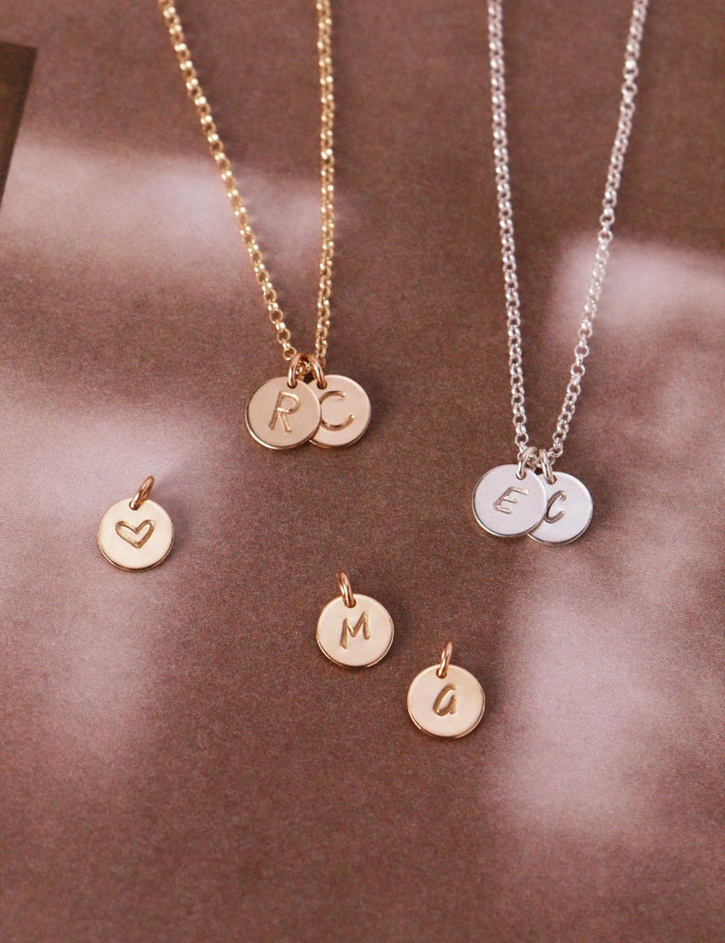 Tiny Disc Necklace N207 • 6MM Disc, Custom Initial Necklace, Gold Letter Necklace, Silver Disc Necklace, Bridesmaid Gift image 7