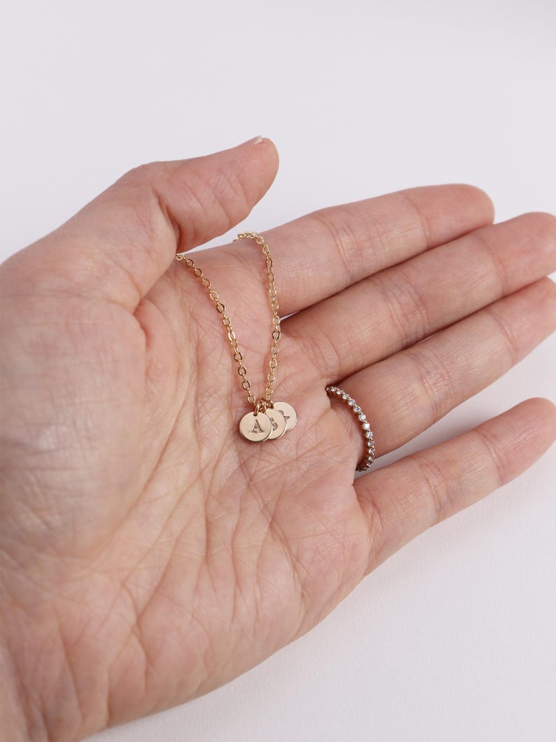 Tiny Disc Necklace N207 • 6MM Disc, Custom Initial Necklace, Gold Letter Necklace, Silver Disc Necklace, Bridesmaid Gift image 8