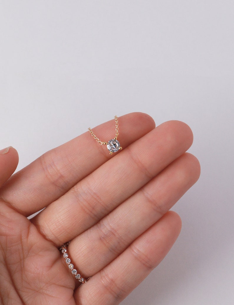Solitaire CZ Necklace N14 Dainty CZ Necklace, Round Solitaire Necklace, Everyday Necklace, Layering Necklace, Bridesmaid Gift for Her image 4