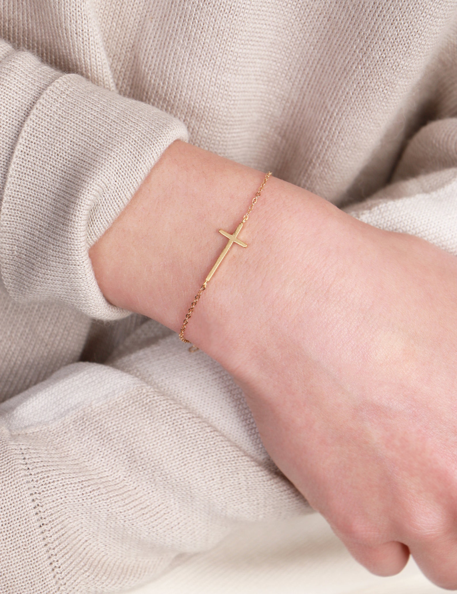 Sideways Cross Bracelet B10 Gold Cross Bracelet Layering Etsy