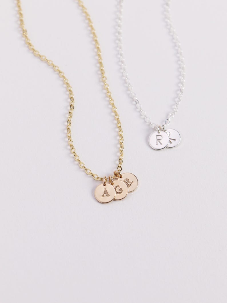 Tiny Disc Necklace N207 • 6MM Disc, Custom Initial Necklace, Gold Letter Necklace, Silver Disc Necklace, Bridesmaid Gift image 4