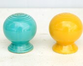 Fiestaware Ball Salt and Pepper Shakers Vintage Fiesta Ware Turquoise Yellow Retro Kitchen Decor