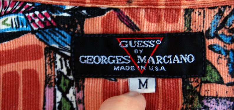 Vtg Mens Guess Native American Print Corduroy Shirt Mens Vintage 80s Clothing Georges Marciano USA Made Long Sleeve