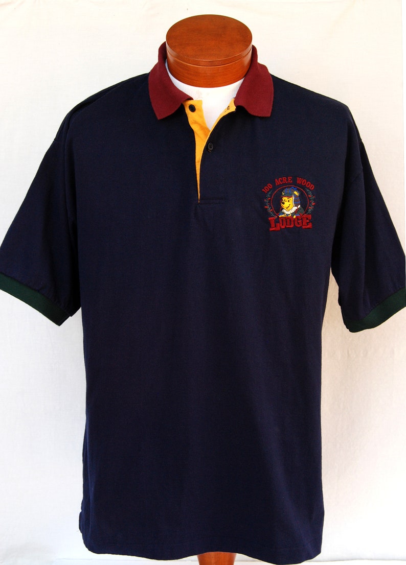 Vintage 90s Winnie the Pooh 100 Acre Wood Lodge Polo Shirt Mens Shirts Disney Store XL Clothing Fathers Day Gifts