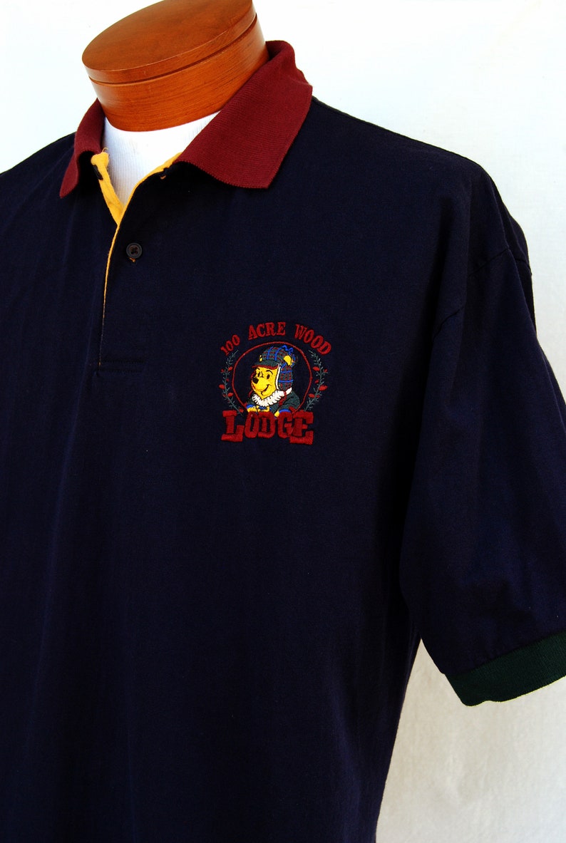 Vintage 90s Winnie the Pooh 100 Acre Wood Lodge Polo Shirt Mens Shirts Disney Store XL Clothing Fathers Day Gifts