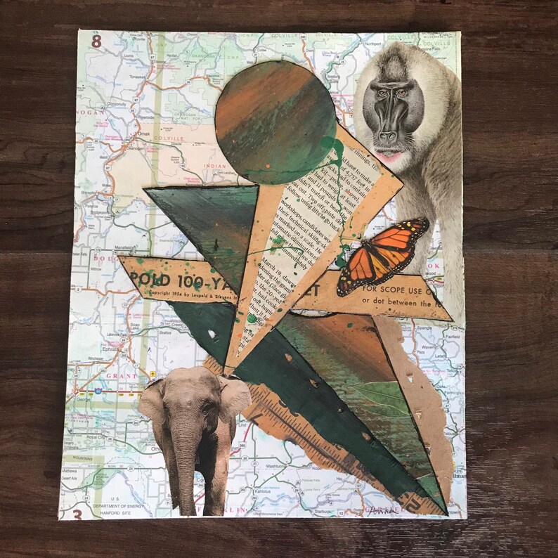 Original Mixed Media Collage Art 8 X 10 Outsider Artist Animal Etsy
