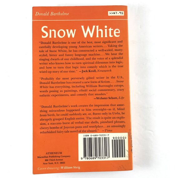 Snow White, Fiction Novel, Donald Barthelme Book - Etsy