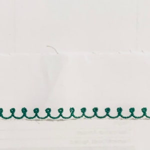 Swiss lace Edging. White with Kelly Green Scallop Edging 1 1/2” Made in Switzerland 100263 Capitol Imports BTY