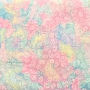 May include: A pastel-colored, abstract pattern featuring a blend of pink, blue, yellow, and green hues. The design has a textured appearance with a repeating, organic motif, creating a soft, watercolor-like effect. The overall aesthetic is delicate and whimsical.