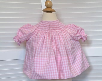 Ready to Smock Bishop  Pink -White Check Size:NB-3mo & 3mo-6mo.              StitchItWithLove