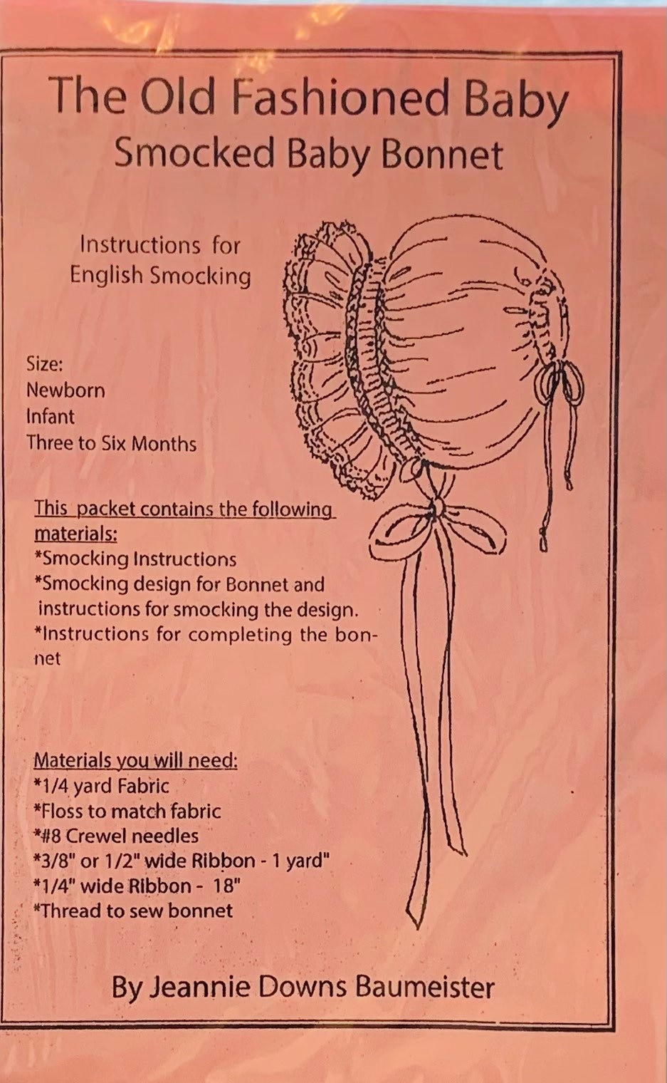 New “smocked Baby Bonnet the Old Fashioned Full Instructions