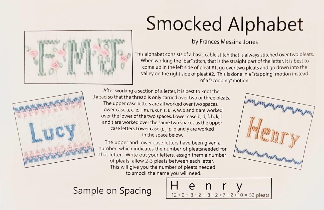 Smocking Alphabet Smocked Alphabet. NEW Smocking Plate Frances Messina Jones - Etsy