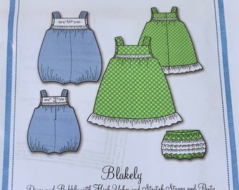 Blakely- Dress and Bubble High Yokes Stretch Straps and Panty SZ 6,12,18,24 mo 3 yrs by Bonnie Blue Design