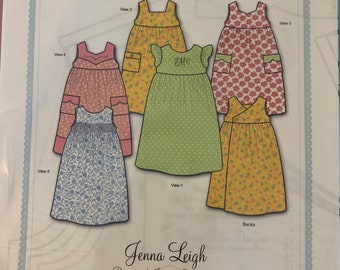 Jenna Leigh.   NEW Pattern Bonnie Blue Designs Dress and Jumper Collection Smocked, Embroidery or Plain SZ 12,18,24 mo 3,4 yrs
