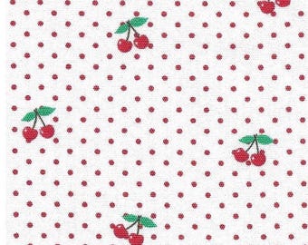 Cherries on White with Red Dots by Fabric Finders (60") 100% Cotton Really Nice and Cute New Print BTY