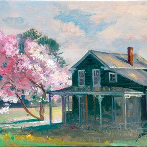 Original Landschaftsgemälde -Springtime on Old King&#39;sHighway- 11 &quot;x 14&quot; Oil on Panel- Plein Air Impressionismus- signiert