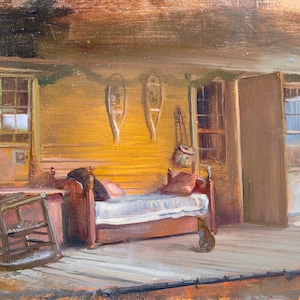 Original Öl Landschaftsgemälde - On the Porch- 55 x 61 cm auf Leinwand- plein air oil luminist- Hudson River School, signiert