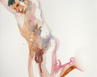 Watercolor Figure Drawing -Male Nude - Aquarelle - Watercolor - Home Decor - Original Painting by Keith Gunderson